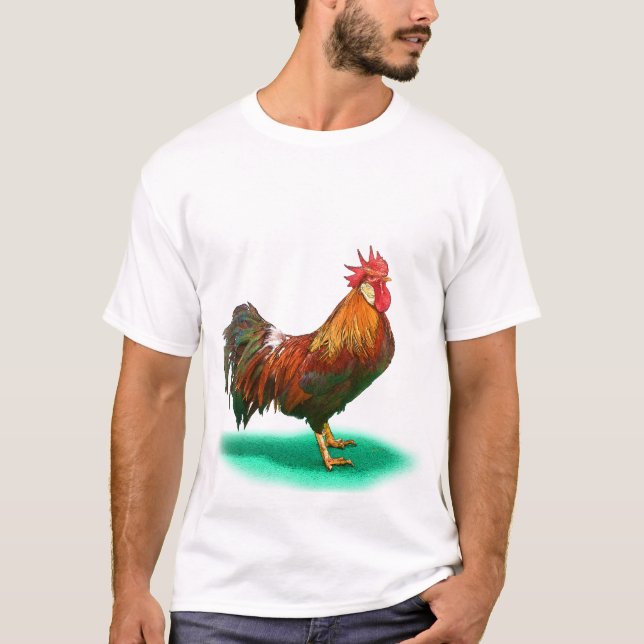 Camiseta Hermoso gallo de gallo con cola colorida (Anverso)