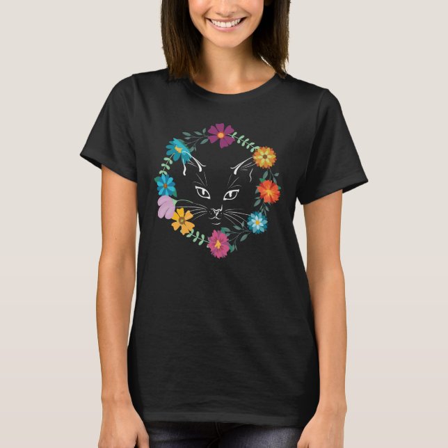 Camiseta Hermoso Gato de Flor (Anverso)