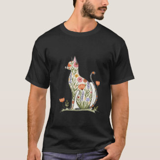 Camiseta Hermoso Gato de Silueta Floral