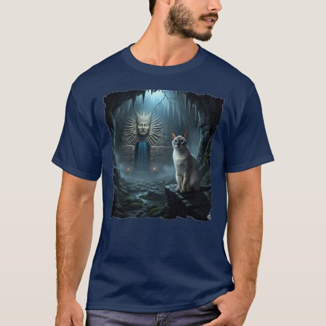 Camiseta Hermoso gato dentro de un templo espeluznante. (Anverso)