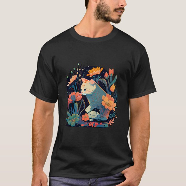 Camiseta Hermoso Gato Gato Gatito En Una Flor De Madera De  (Anverso)