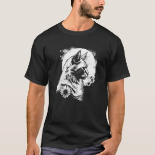 Camiseta hermoso gato y girasol con silueta lunar
