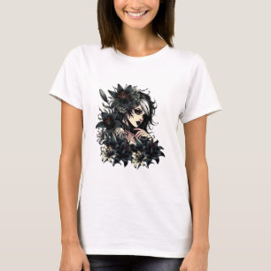 Camiseta Hermoso Gótico Chica Black Lilly Flores arte
