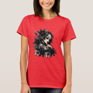 Camiseta Hermoso Gótico Chica Black Lilly Flores arte