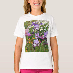 Camiseta Hermoso lirio púrpura Irises flor floral Jardín