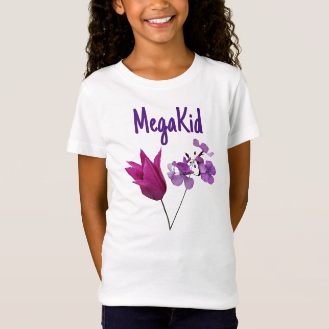 Camiseta Hermoso mega niño bonito tulipán rosa morado flora (Anverso)