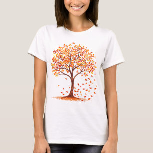 Camiseta Hermoso Naranja de árbol otoñal cae deja temporada