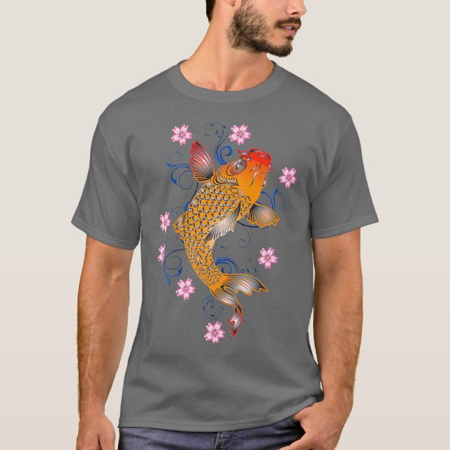 Camiseta Hermoso Naranja Koi Fish Estilo Japonés Premium (Anverso)