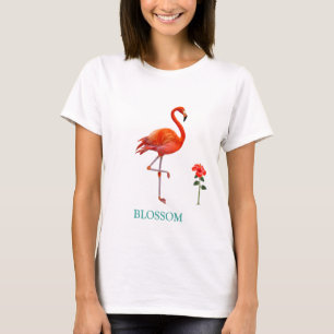 Camiseta Hermoso pájaro flamenco rosa y flor de hibisco roj