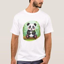 Camiseta Hermoso Panda de Dibujos Animados en Parche de Bam