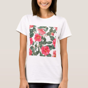 Camiseta Hermoso patrón de flores y hojas de camelia Acti