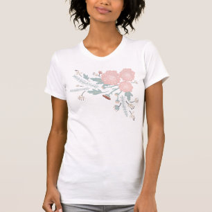 Camiseta Hermoso patrón floral azul crema rosa