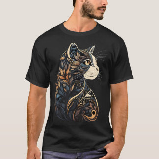 Camiseta Hermoso patrón floral de gato azul y beige broncea