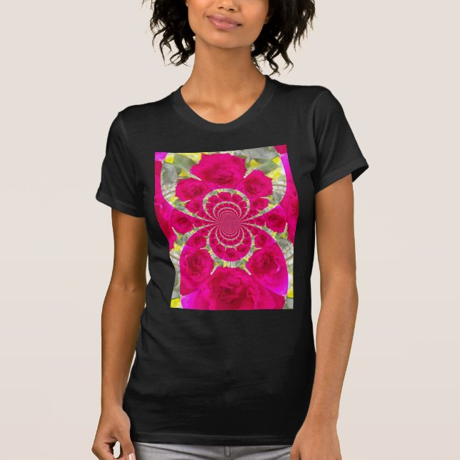 Camiseta Hermoso Patrón Kaleidoscope de rosas rojas rojas i (Anverso)