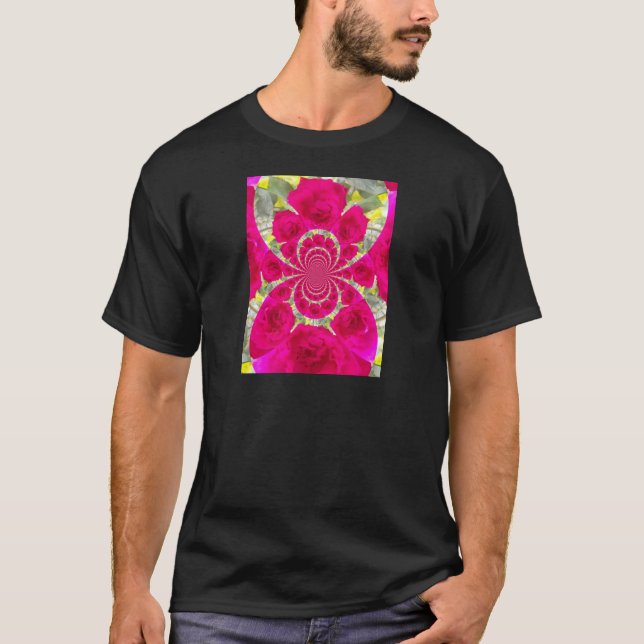 Camiseta Hermoso Patrón Kaleidoscope de rosas rojas rojas i (Anverso)