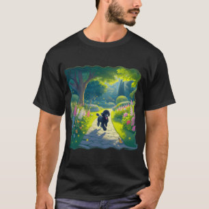 Camiseta Hermoso perro caniche negro corriendo por un jardí