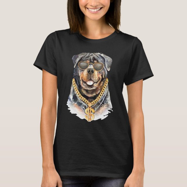 Camiseta Hermoso perro Rottweiler con collar de cadena (Anverso)