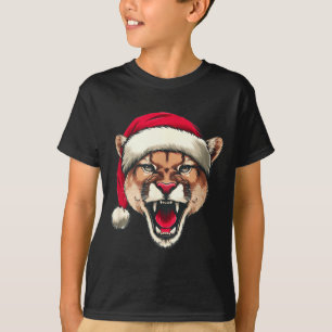 Camiseta Hermoso Puma Con Sombrero De Santa Claus Para Gato