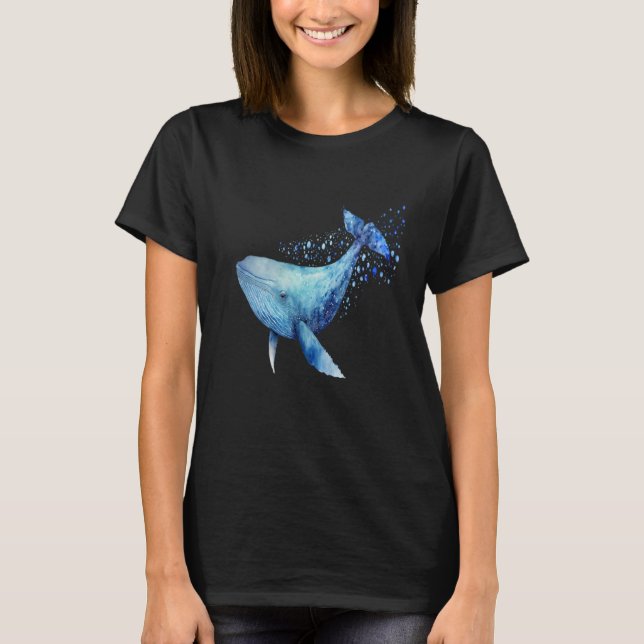Camiseta Hermoso retrato de ballena azul en acuarela (Anverso)