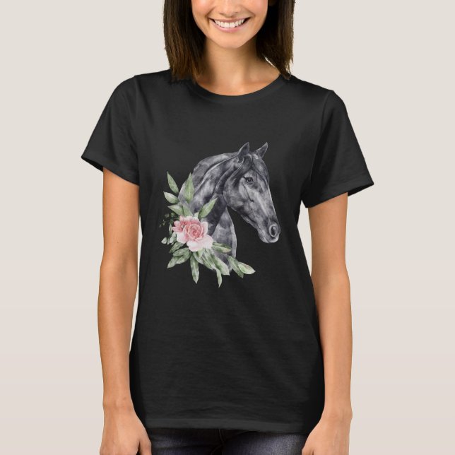 Camiseta Hermoso retrato de cabeza de caballo negro (Anverso)