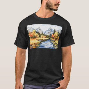 Camiseta Hermoso Río Acuarela Y Paisaje De Montaña