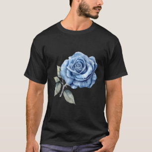 Camiseta Hermoso Rosa De Un Solo Azul En Acuarela