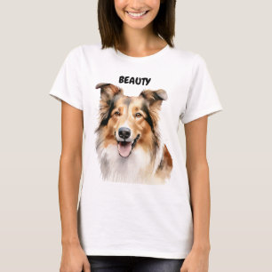 CAMISETA HERMOSO ROSTRO DE COLOR DE AGUA COLLIE DOG