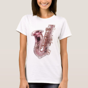 Camiseta Hermoso SAXOFÓN ROSA plateado con diseño personali