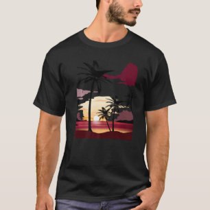 Camiseta Hermoso Sunset Rojo Profundo Con Palm Tr Silhouete
