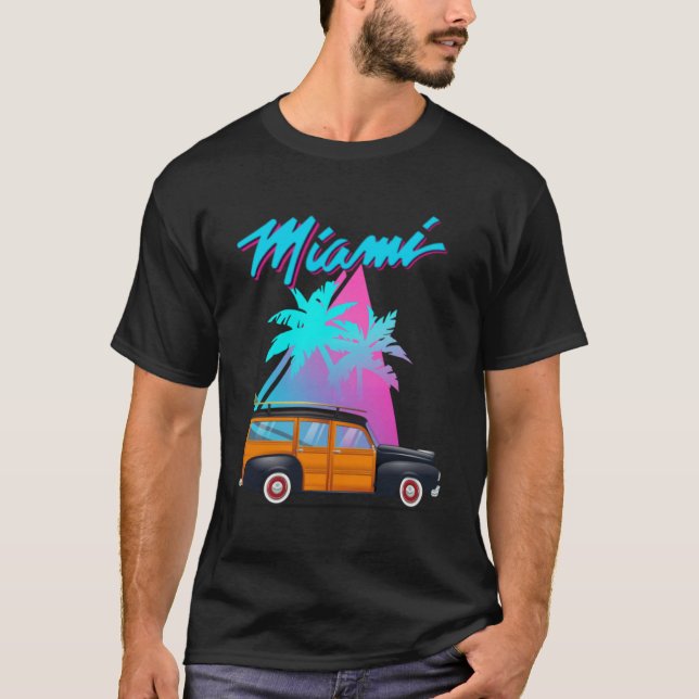 Camiseta Hermoso vagón de surf leñoso grande para hombres y (Anverso)