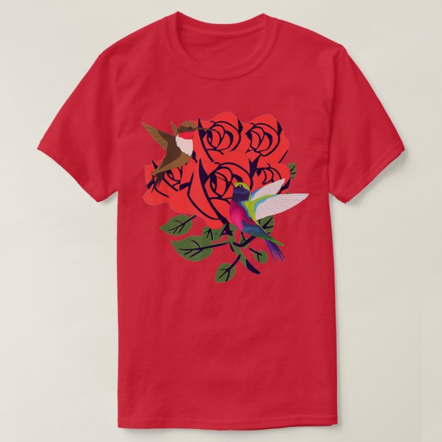 Camiseta Hermosos colibríes con flores rojas (Diseño del anverso)