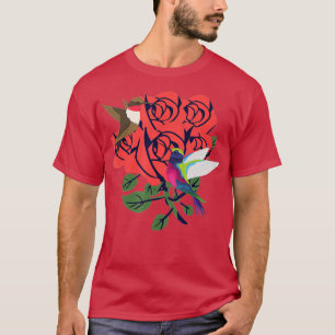 Camiseta Hermosos colibríes con flores rojas