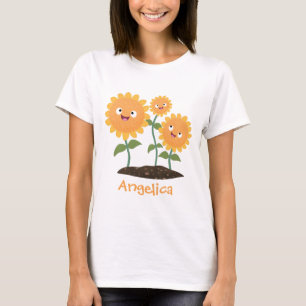 Camiseta Hermosos girasoles alegres sonrientes ilustracion 