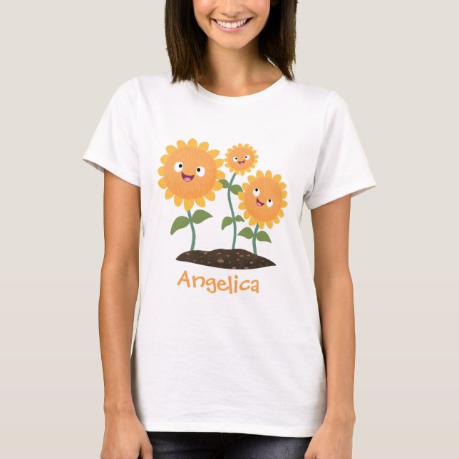 Camiseta Hermosos girasoles alegres sonrientes ilustracion  (Anverso)