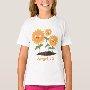 Camiseta Hermosos girasoles alegres sonrientes ilustracion
