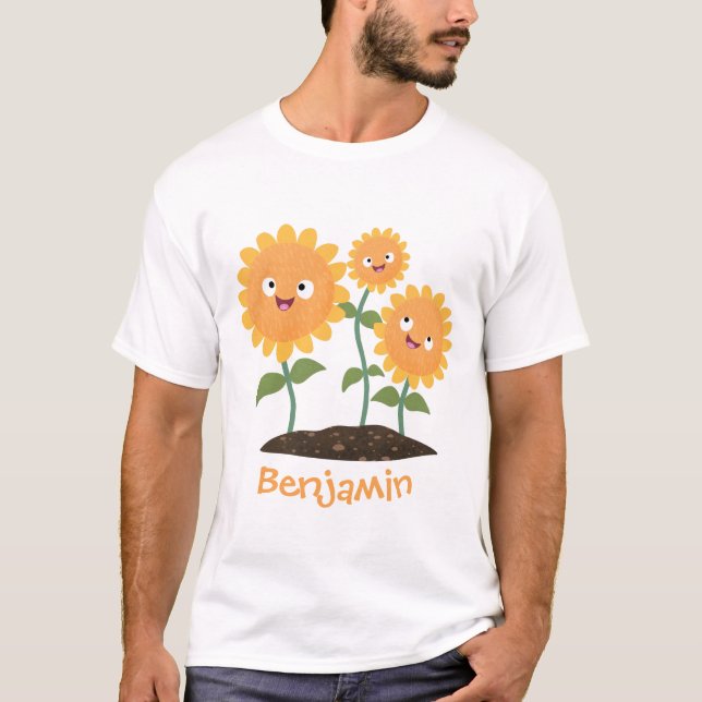 Camiseta Hermosos girasoles alegres sonrientes ilustracion  (Anverso)