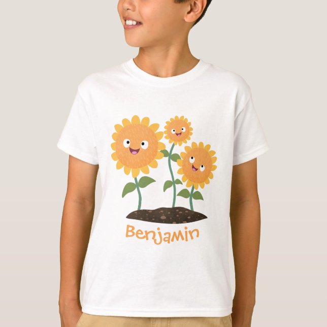 Camiseta Hermosos girasoles alegres sonrientes ilustracion  (Anverso)