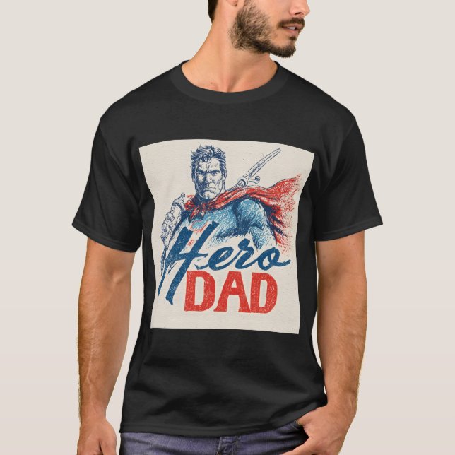 Camiseta "Hero Dad" Superhero Illustration with Baby Bottle (Anverso)