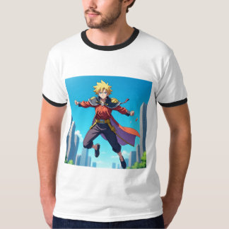 Camiseta Héroe Anime Rubio en Acción – Personaje de Fantasí