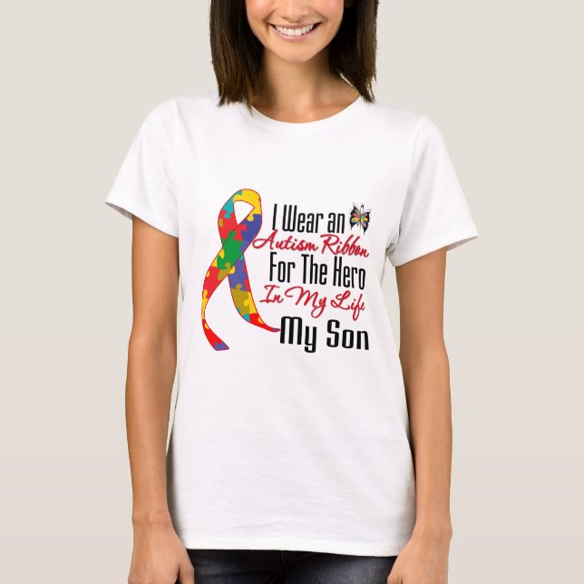 Camiseta Héroe de cinta de autismo en mi vida mi hijo (Anverso)