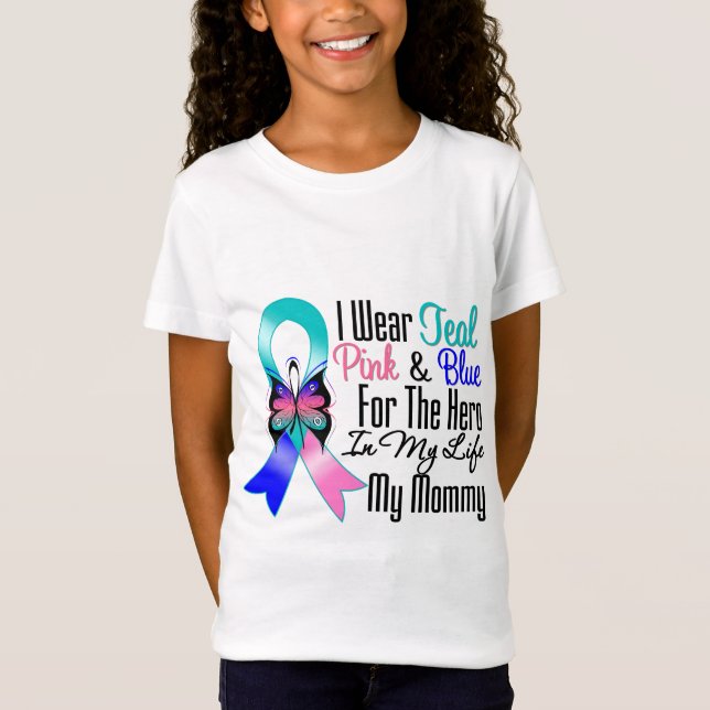Camiseta Héroe de la cinta del cáncer de tiroides mi mamá (Anverso)
