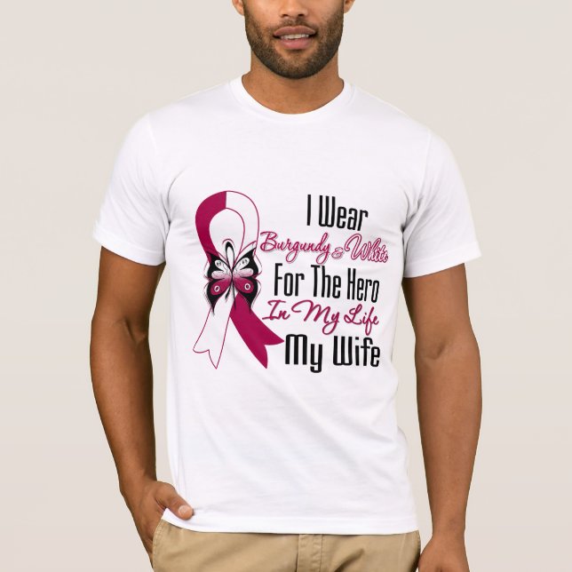 Camiseta Héroe del cáncer de cabeza y cuello mi esposa (Anverso)