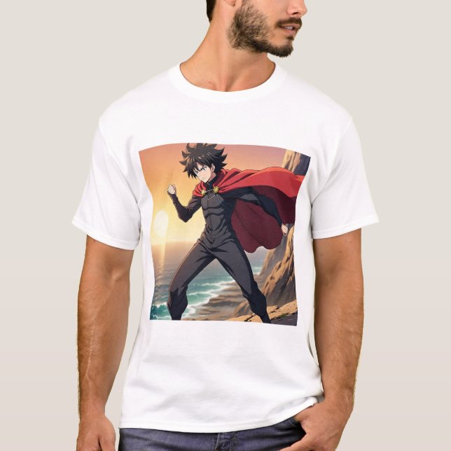 Camiseta Héroe Épico de Anime al Atardecer – Guerrero Poder (Anverso)