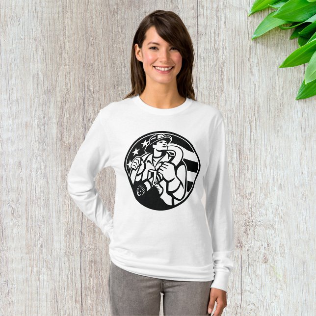Camiseta Héroe Estadounidense De Bomberos Negrita Negra Y B (Subido por el creador)