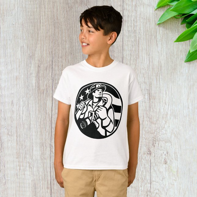 Camiseta Héroe Estadounidense De Bomberos Negrita Negra Y B (Subido por el creador)