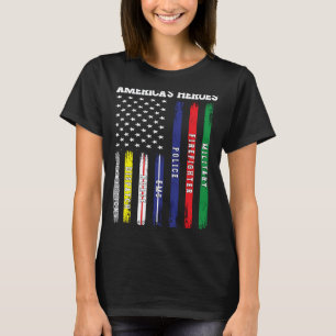 Camiseta Héroes Americanos Bandera de EE. UU. Bombero Polic