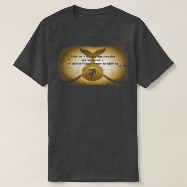 Camiseta Héroes de la Biblia Jonah angustiados (Diseño del anverso)