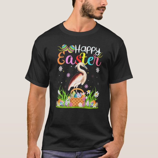 Camiseta Heron Bird Bunny Egg Hung Heron Happy Easter (Anverso)