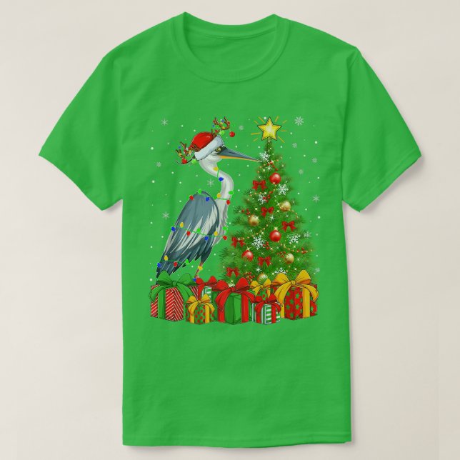 Camiseta Heron Bird Lighting Xmas Tree Santa Hat Heron Chri (Diseño del anverso)