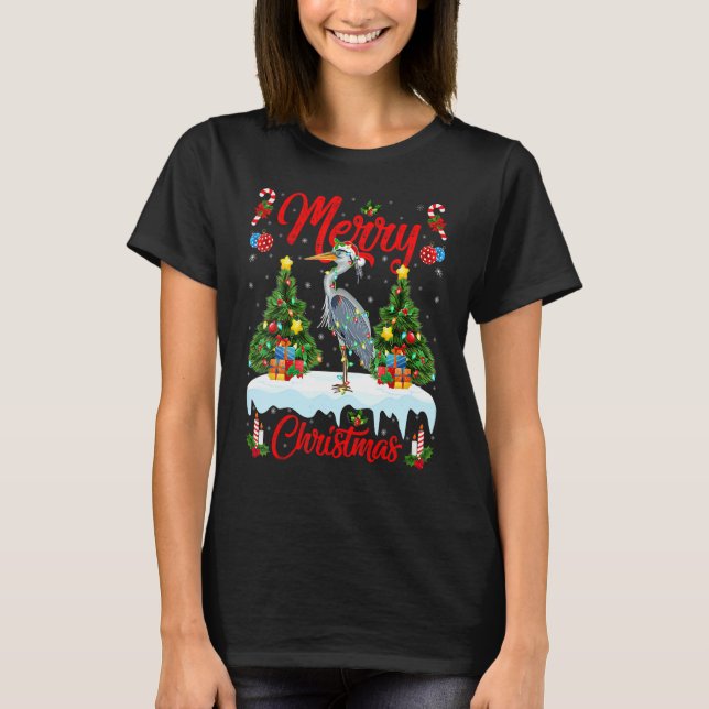Camiseta Heron Bird Lights Xmas Tree Santa Heron Christmas (Anverso)